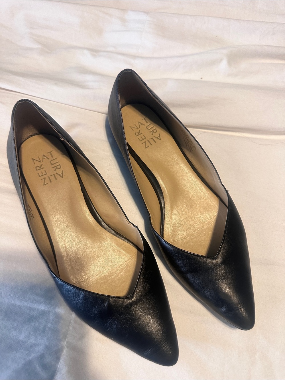 Naturalizer Black Leather Pointed-Toe Flats - Picture 2 of 3